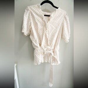 LC Lauren Conrad Cream Flutter Sleeve Tie Front Blouse